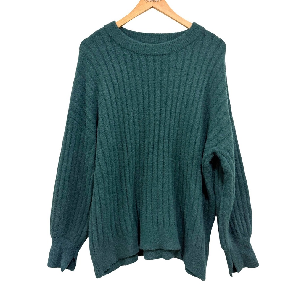 Aerie Womens Medium Forest Green Ribbed Knit Oversized Fuzzy Pullover Sweater